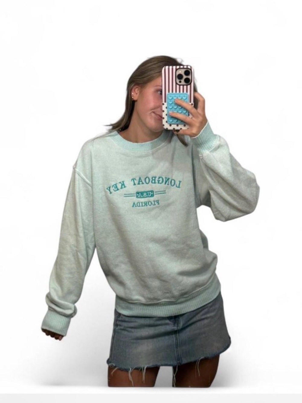 Vintage Teal Blue Women’s Small Crewneck Sweatshirt w ‘Longboat Key Florida’